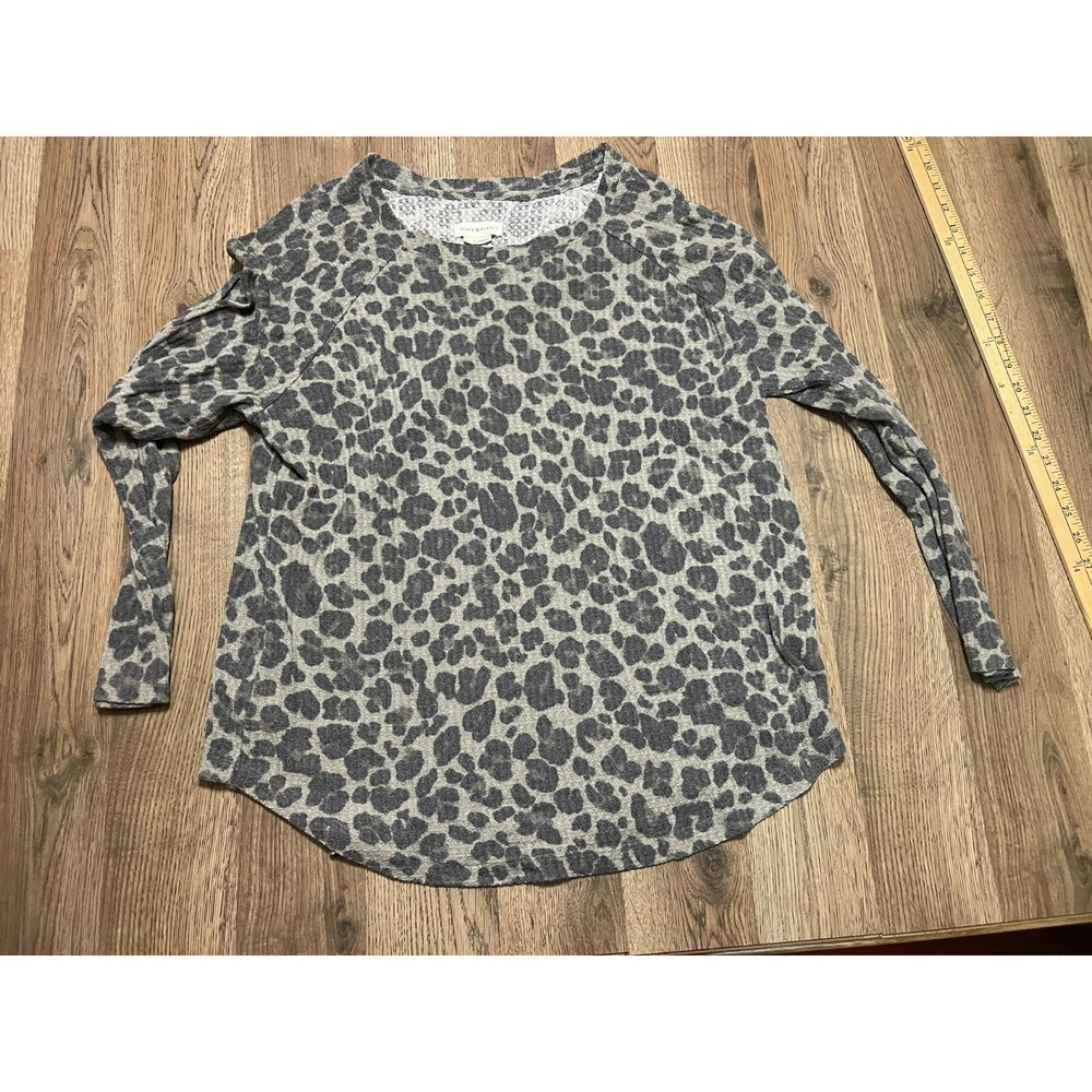 Peace & Pearls Shirt, Women's Size Large, Brown, Long Sleeve, Cheetah Print